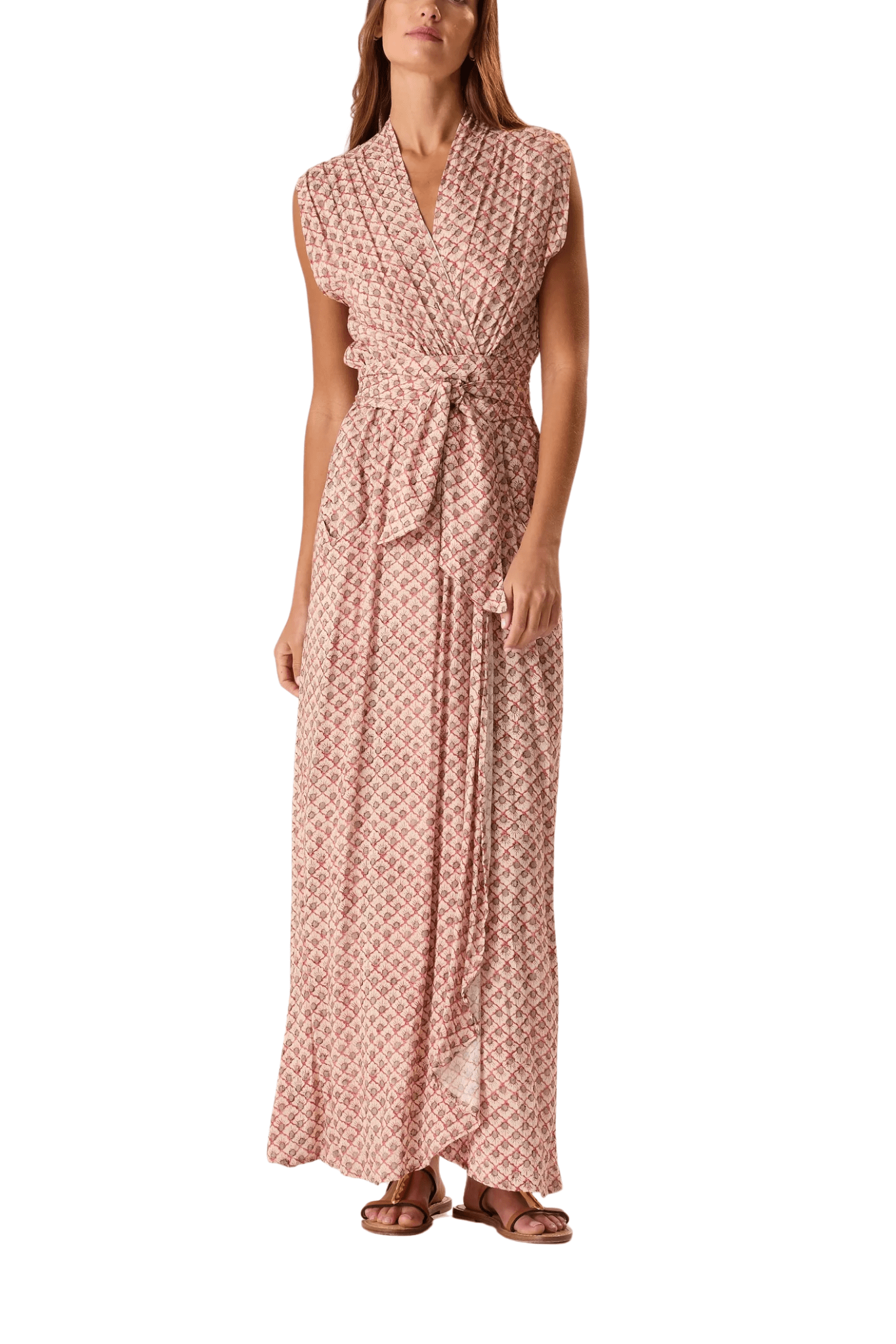 Natalie Martin Nico Sleeveless Maxi With Sash - Vermillion