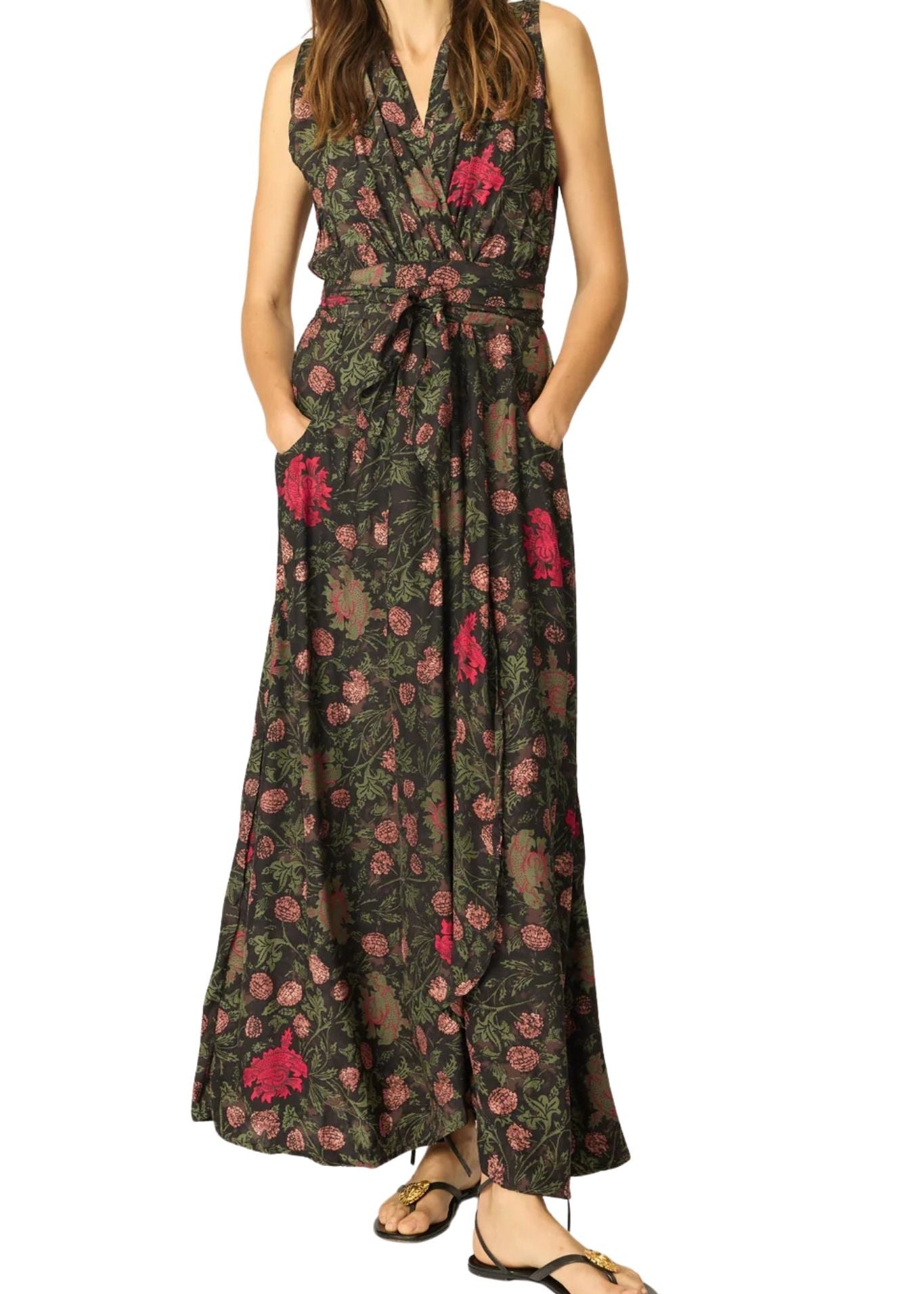 Natalie Martin Nico Sleeveless Maxi with Sash - Vermillion