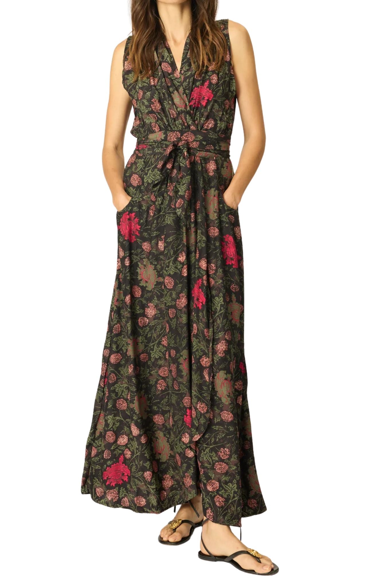 Natalie Martin Nico Sleeveless Maxi with Sash - Vermillion