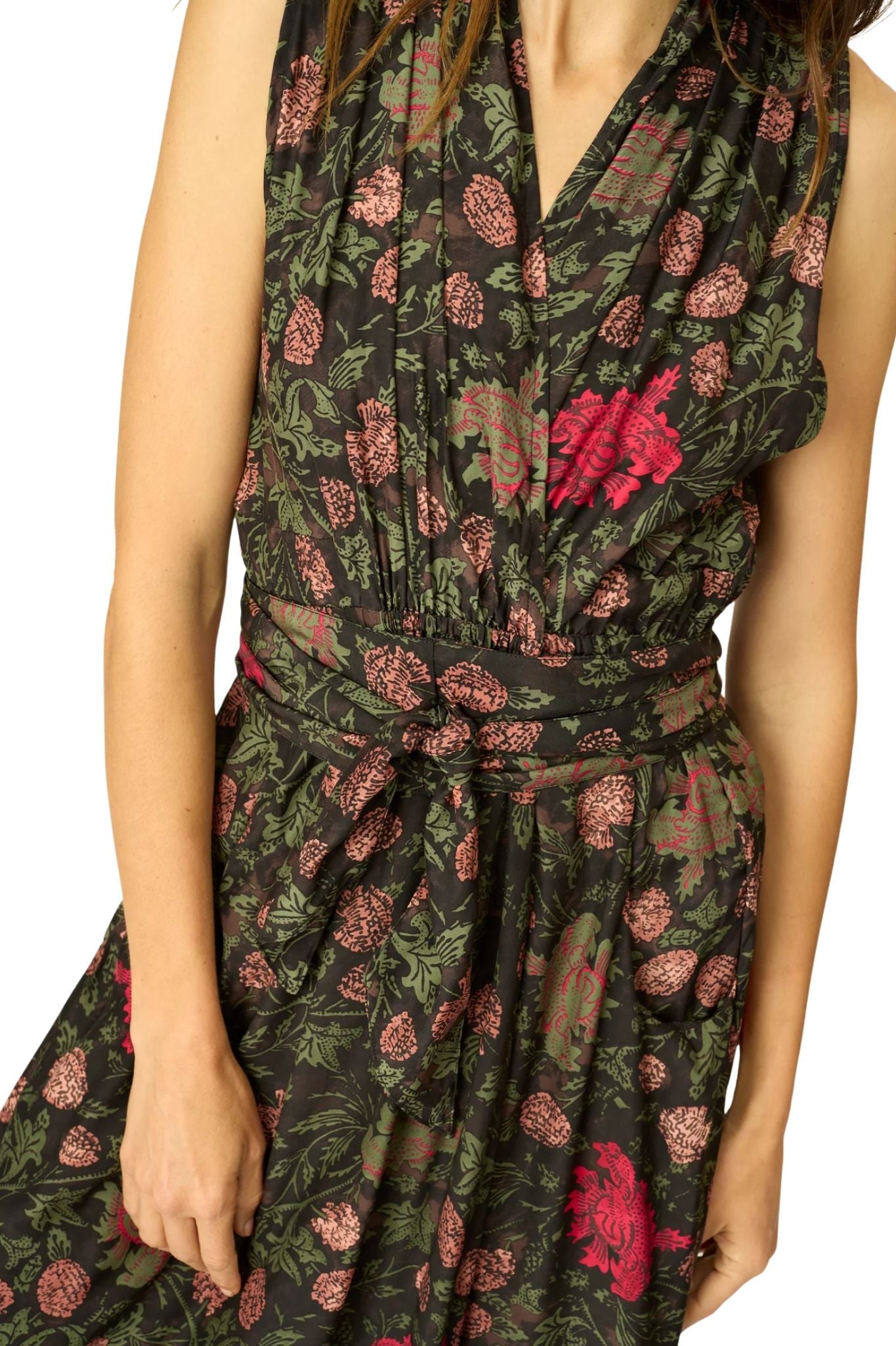 Natalie Martin Nico Sleeveless Maxi with Sash - Vermillion