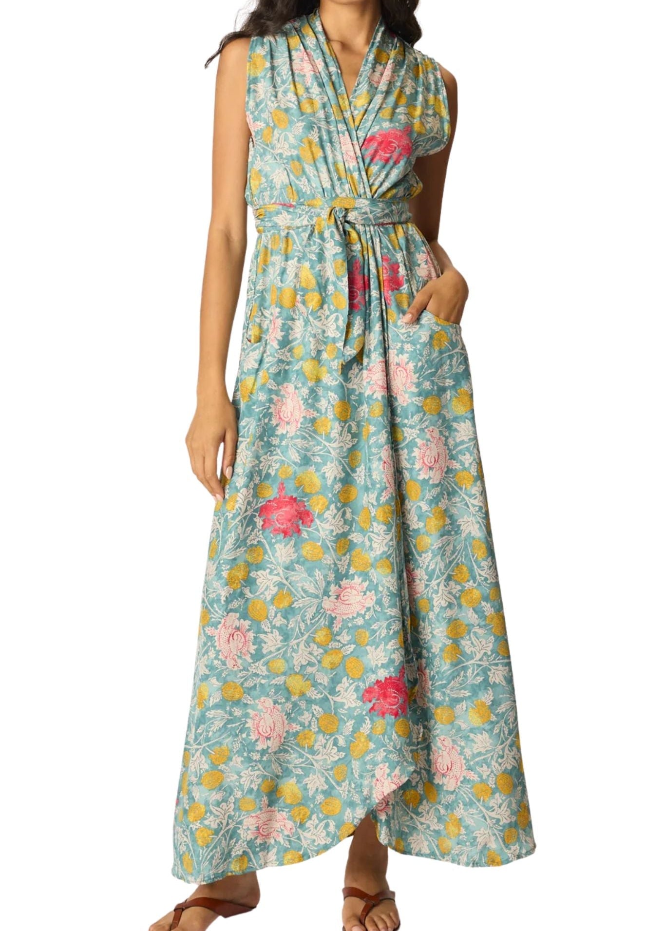 Natalie Martin Nico Sleeveless Maxi with Sash - Vermillion