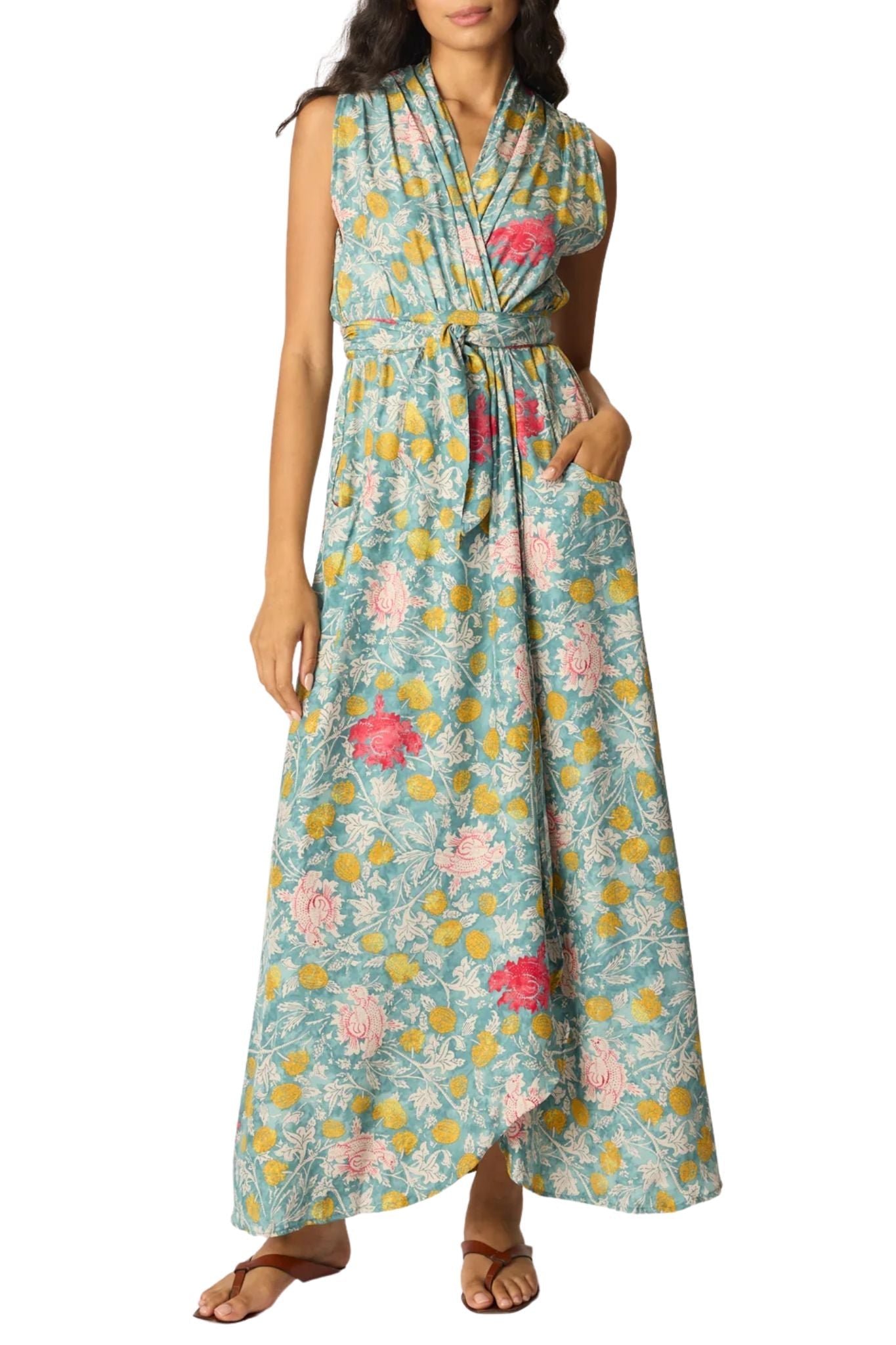 Natalie Martin Nico Sleeveless Maxi with Sash - Vermillion