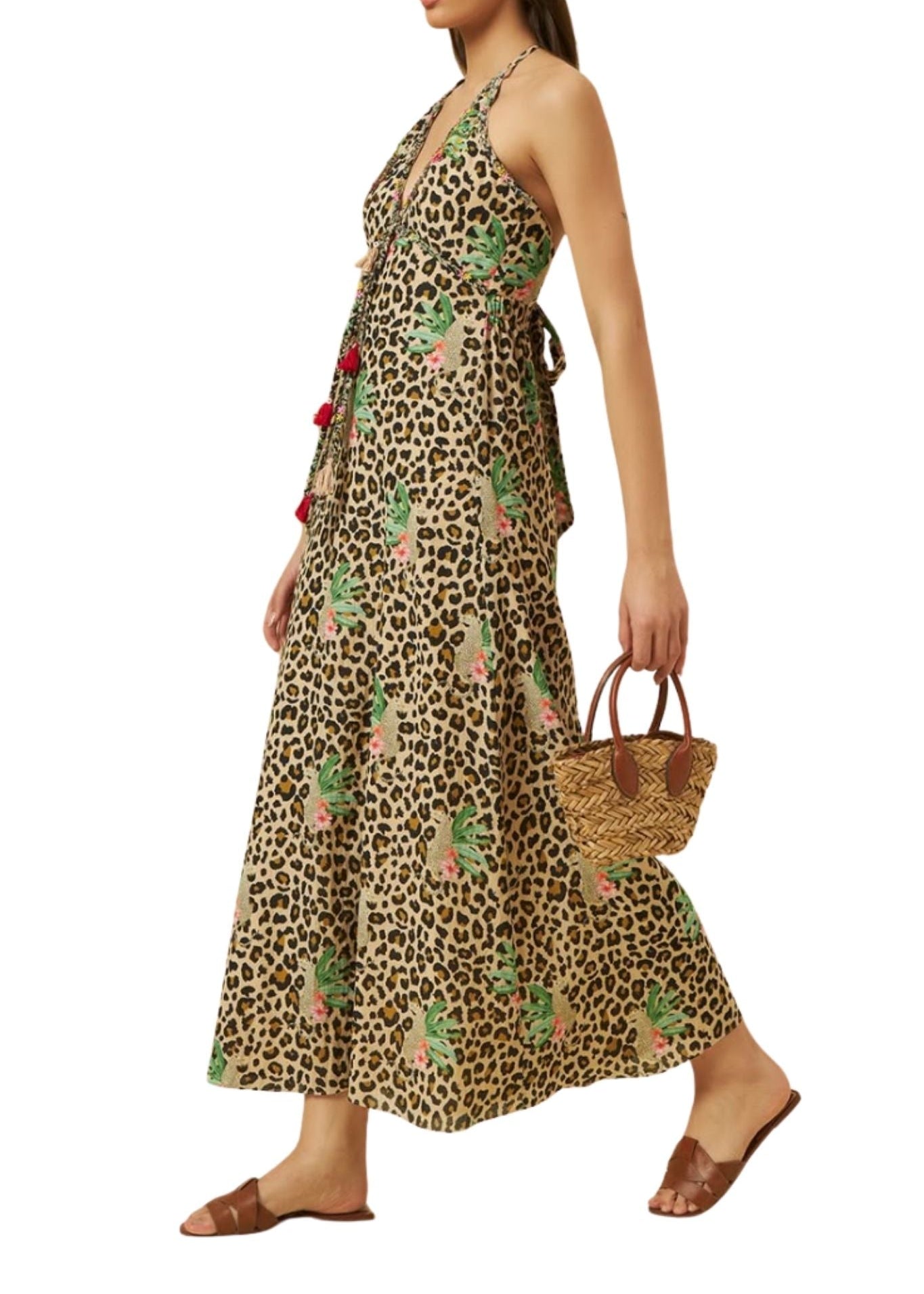 Nikasha Cotton Silk Halter Dress - Vermillion