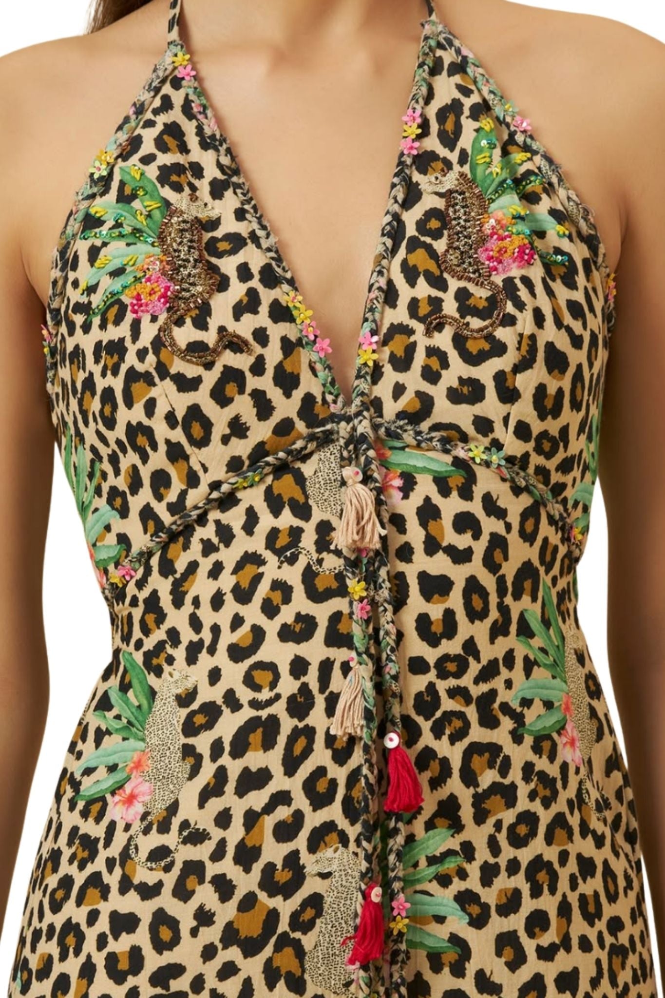 Nikasha Cotton Silk Halter Dress - Vermillion