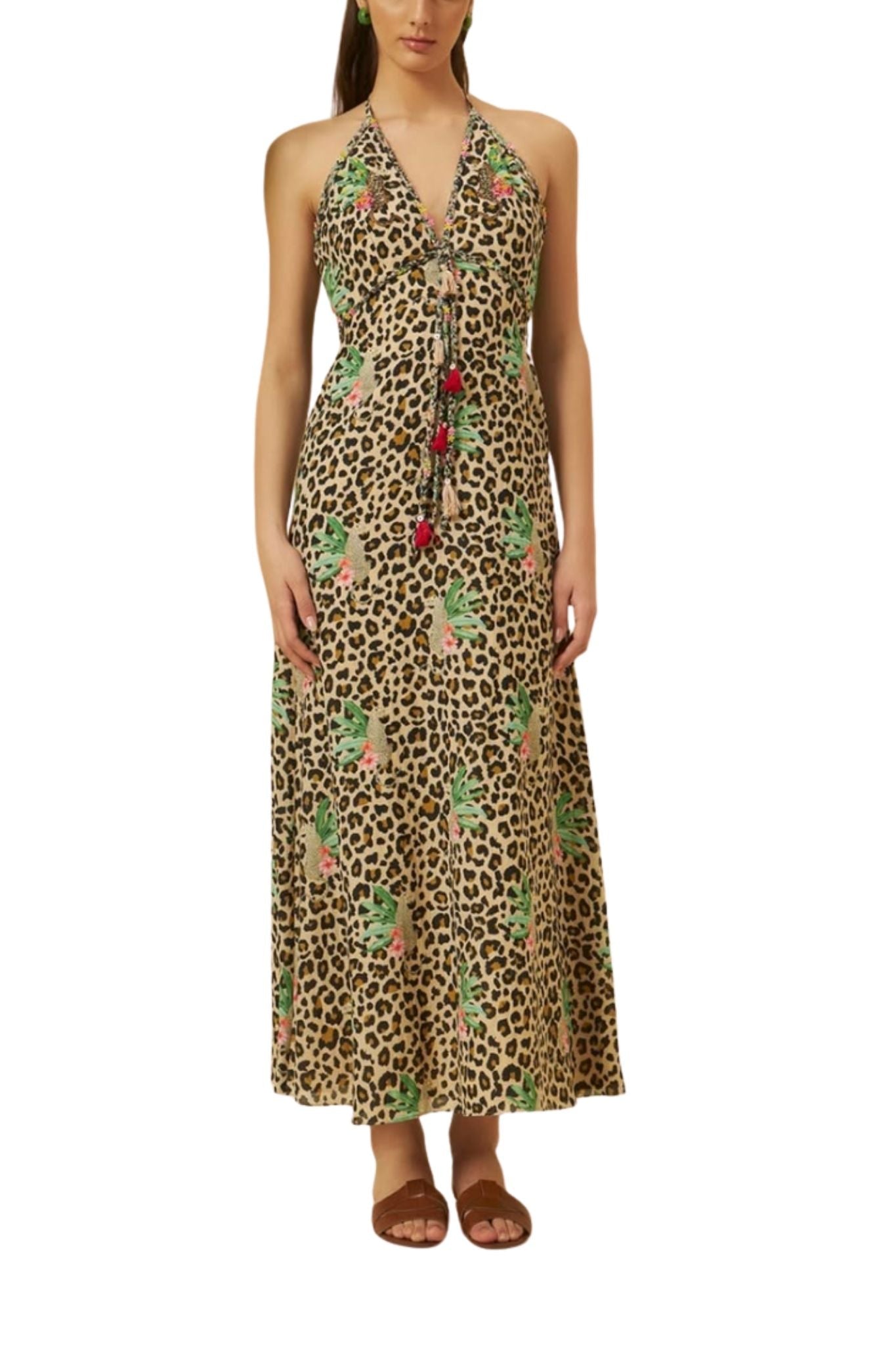 Nikasha Cotton Silk Halter Dress - Vermillion