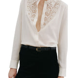 Nili Lotan Zola Lace/Silk Shirt - Vermillion
