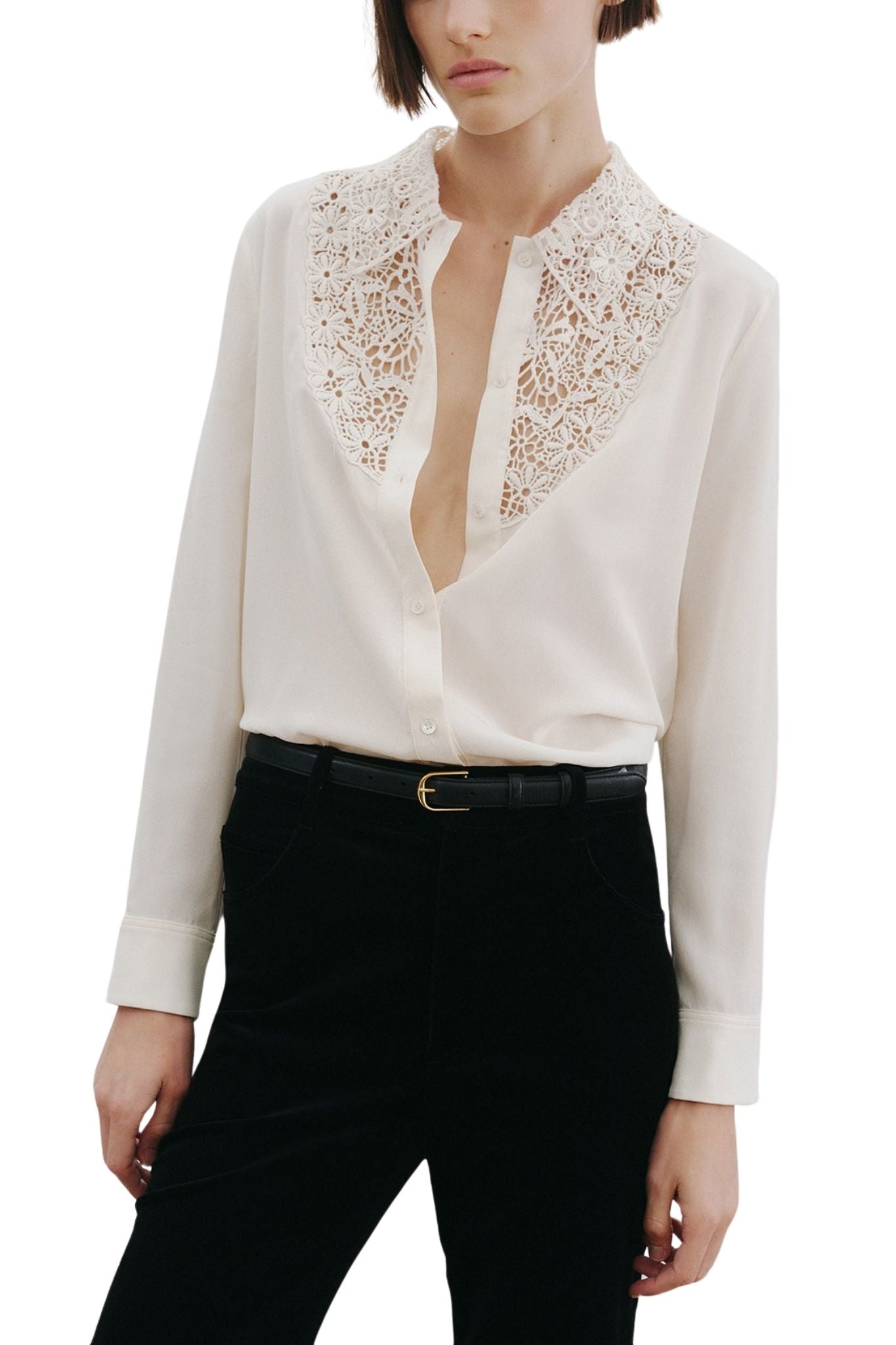 Nili Lotan Zola Lace/Silk Shirt - Vermillion