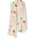 Odeeh Hand Embroidered Daisies Scarf - Vermillion