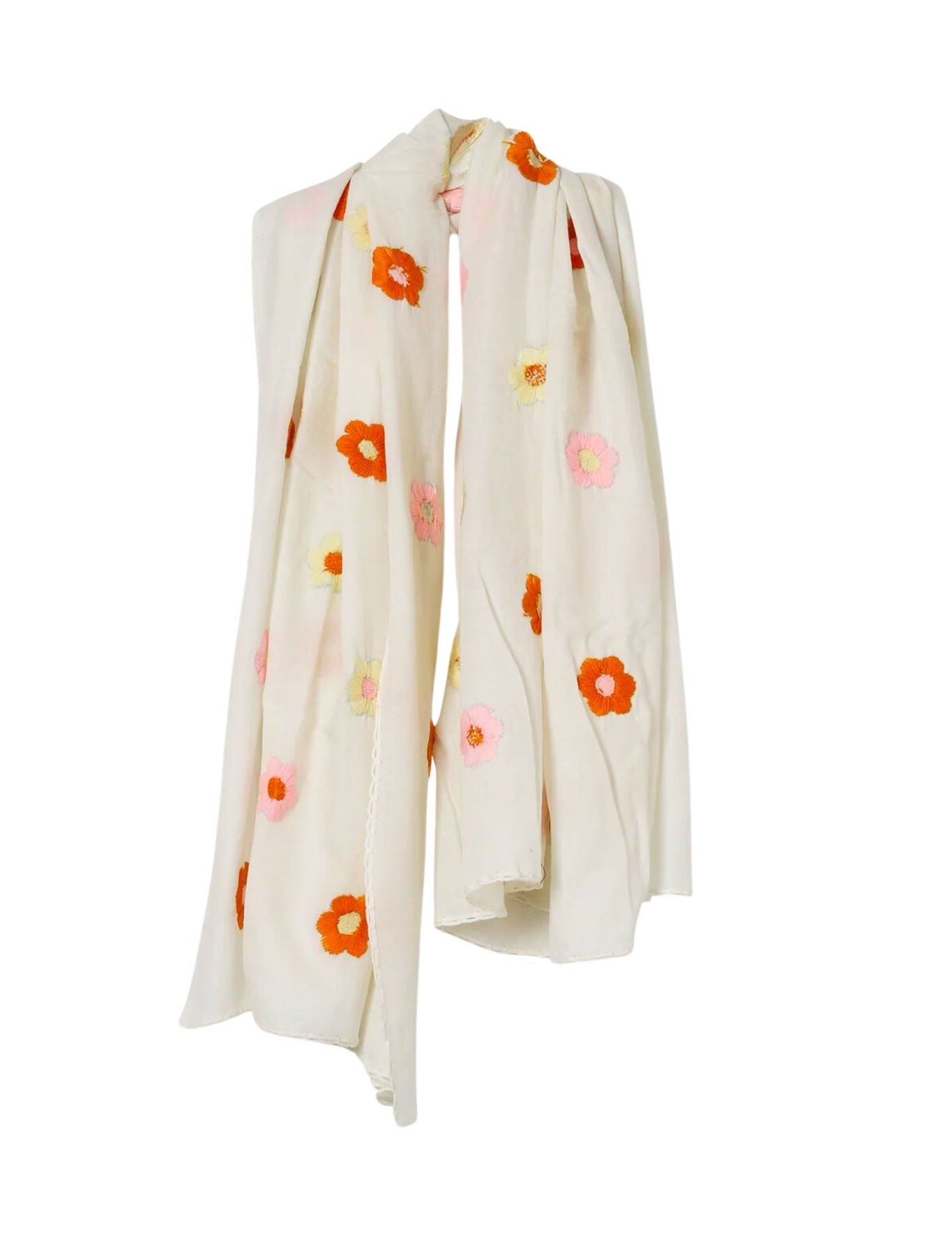 Odeeh Hand Embroidered Daisies Scarf - Vermillion