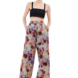 Odeeh Impressionist Flowers Cotton Denim Pants - Vermillion