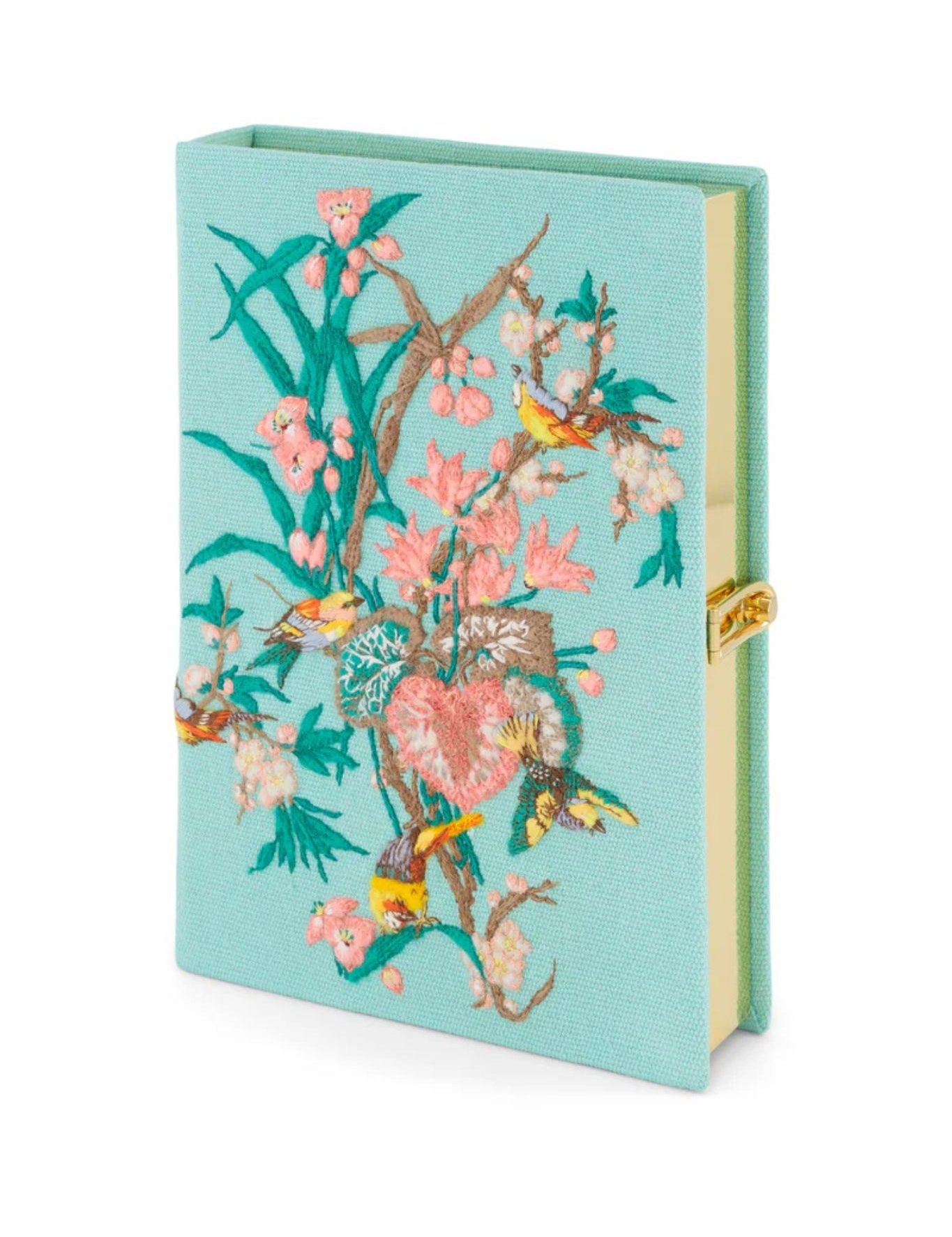 Olympia Le Tan Book Clutch Birds and Blossom Aquamarine - Vermillion