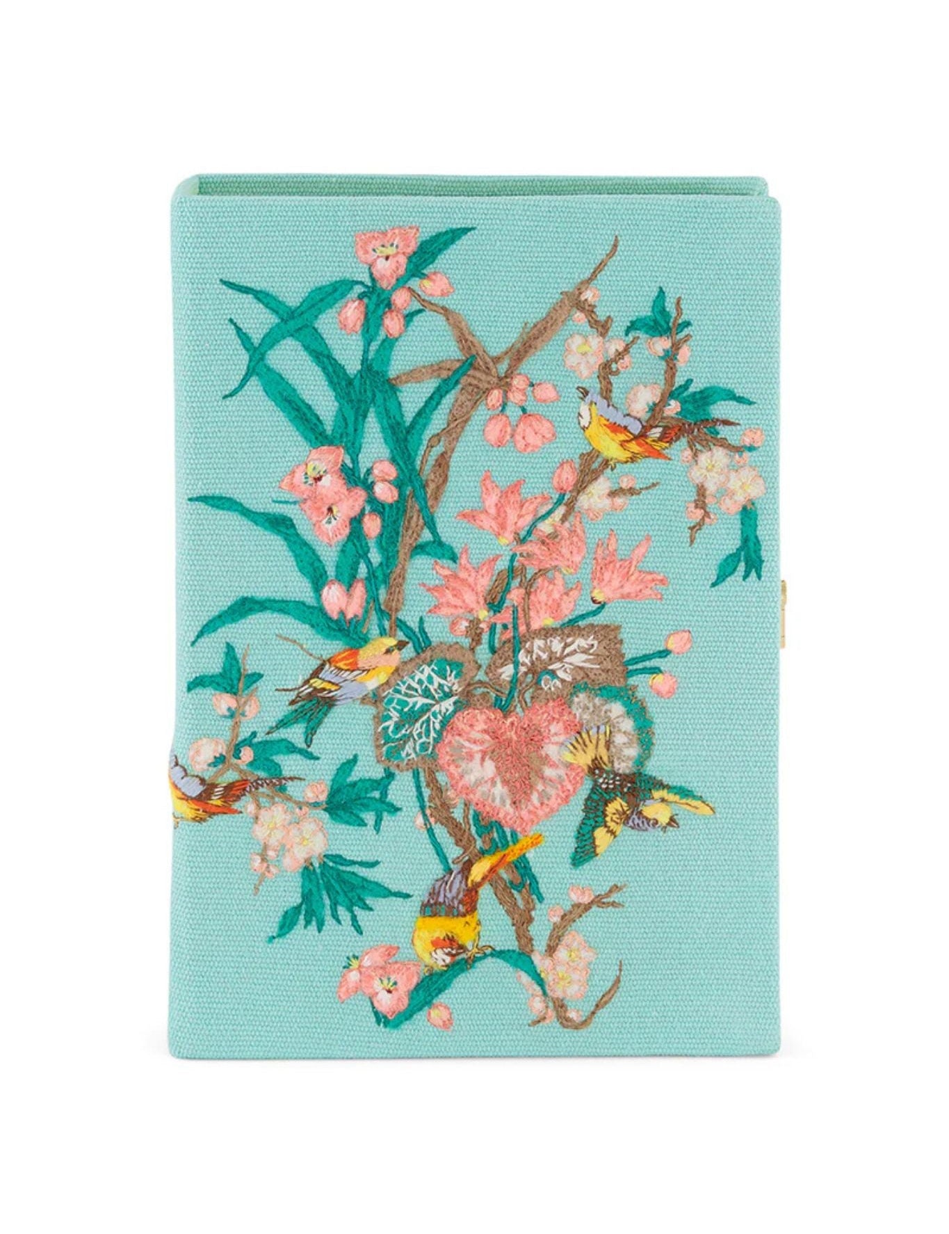 Olympia Le Tan Book Clutch Birds and Blossom Aquamarine - Vermillion