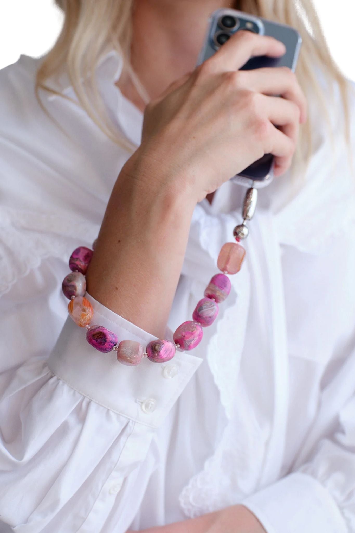 Ossa Large Cut Gemstone Wristlet Fuschia Agate - Vermillion