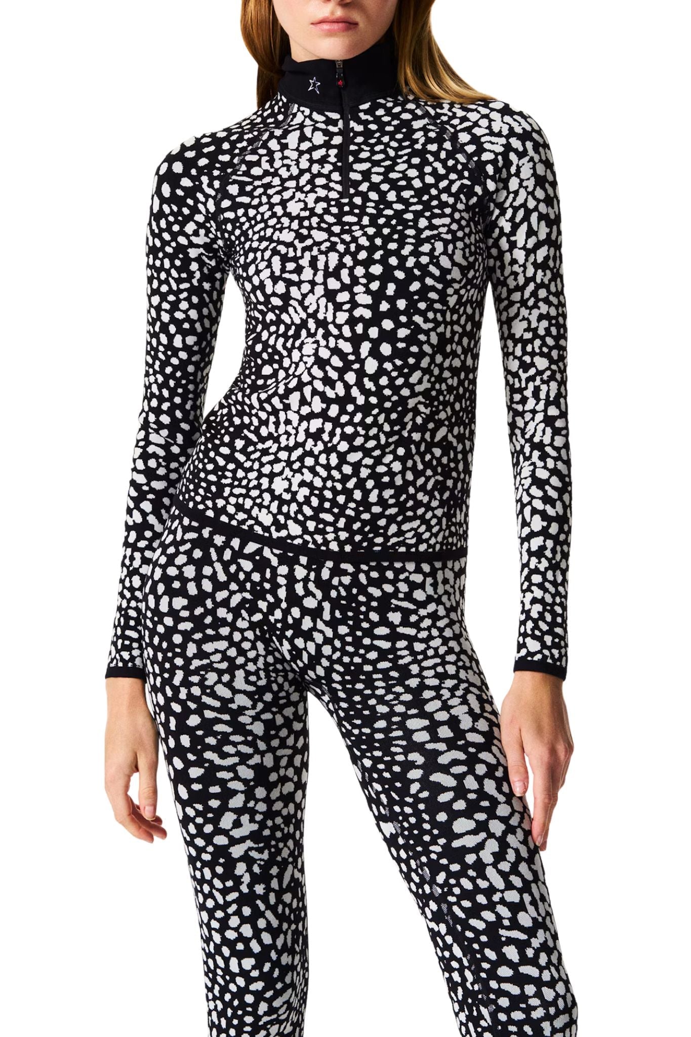Perfect Moment Perfect Jacquard 1/4 Zip Base Layer - Vermillion