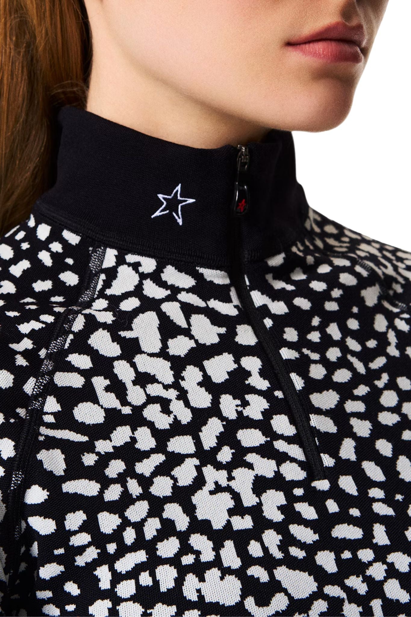 Perfect Moment Perfect Jacquard 1/4 Zip Base Layer - Vermillion