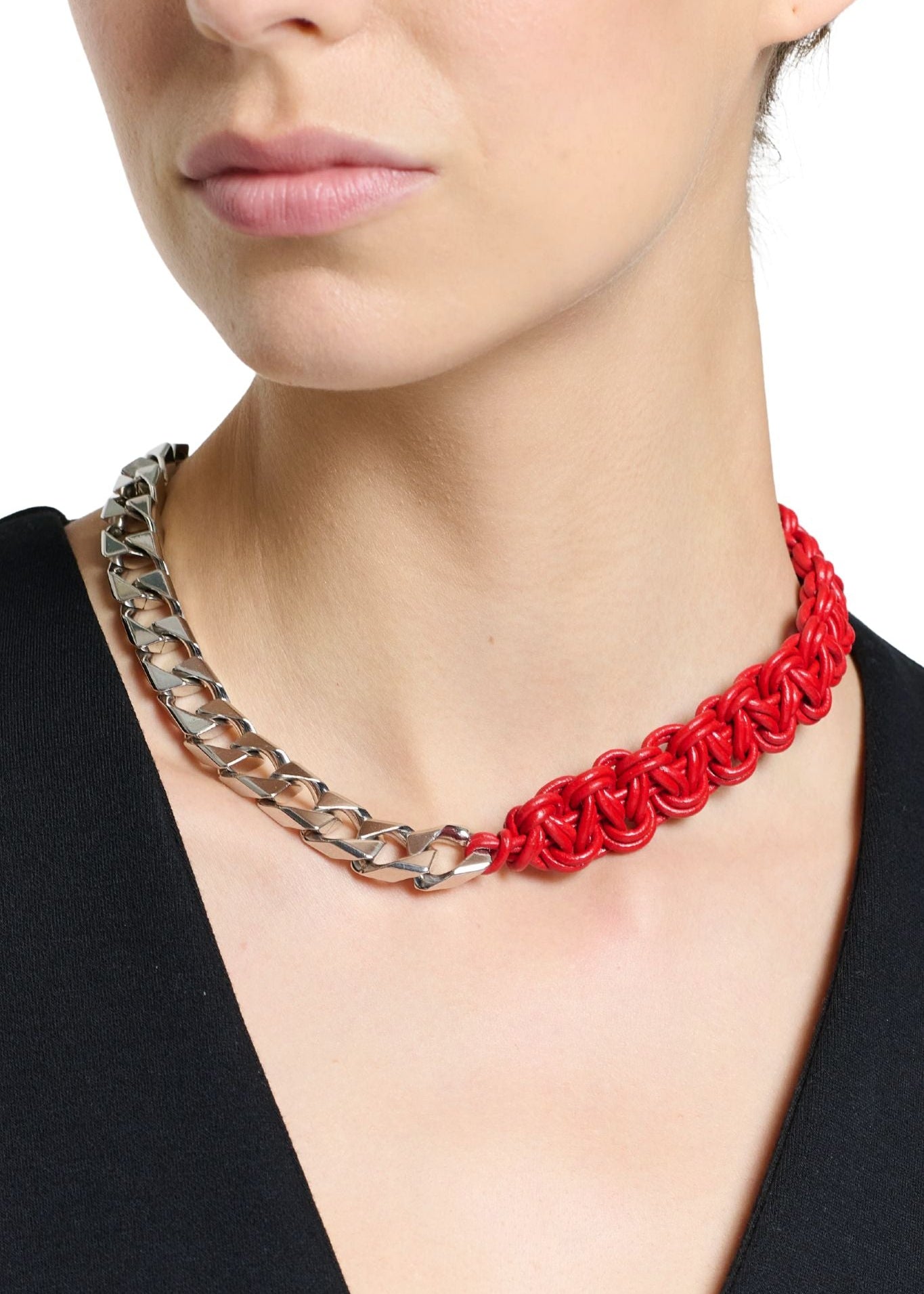 Plan C Flat C/Leather Cord Necklace - Vermillion