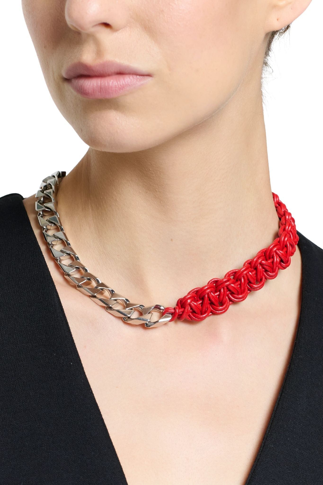 Plan C Flat C/Leather Cord Necklace - Vermillion
