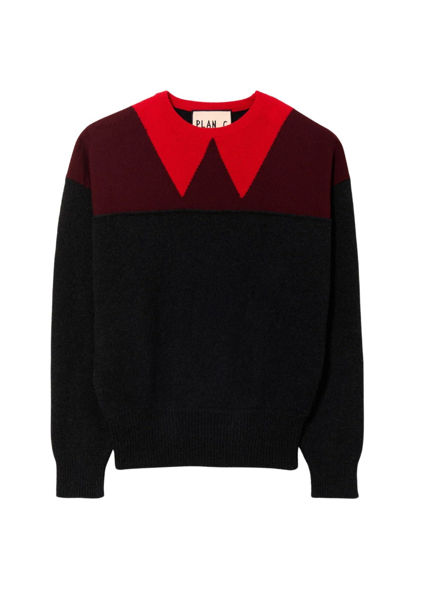Plan C L/S Intarsia Crew Neck Knit - Vermillion