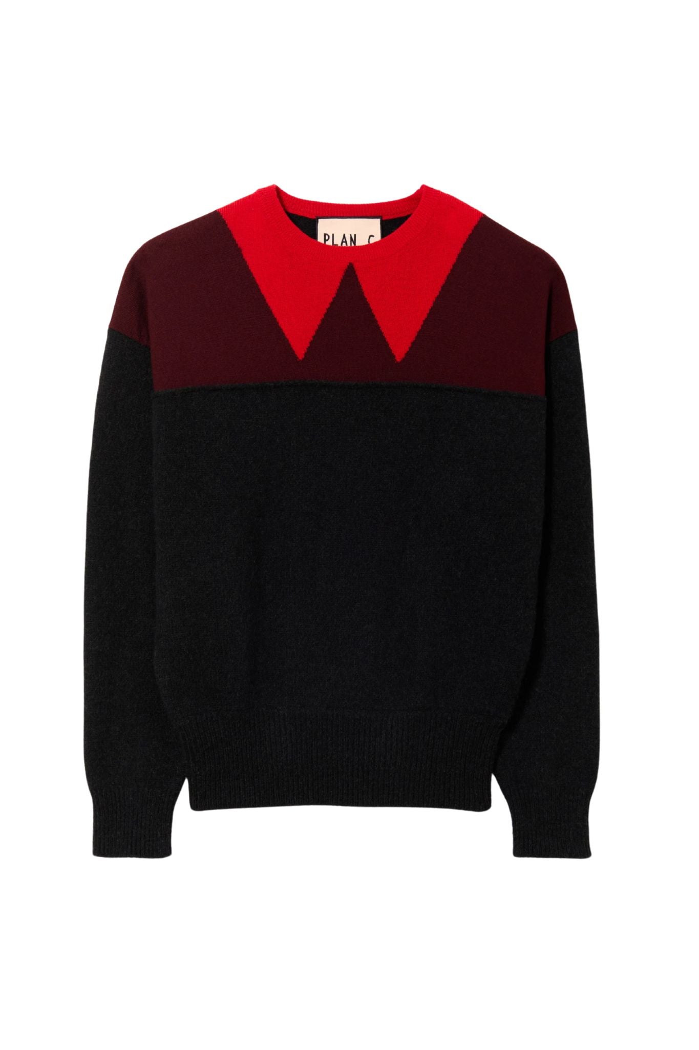Plan C L/S Intarsia Crew Neck Knit - Vermillion