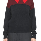 Plan C L/S Intarsia Crew Neck Knit - Vermillion