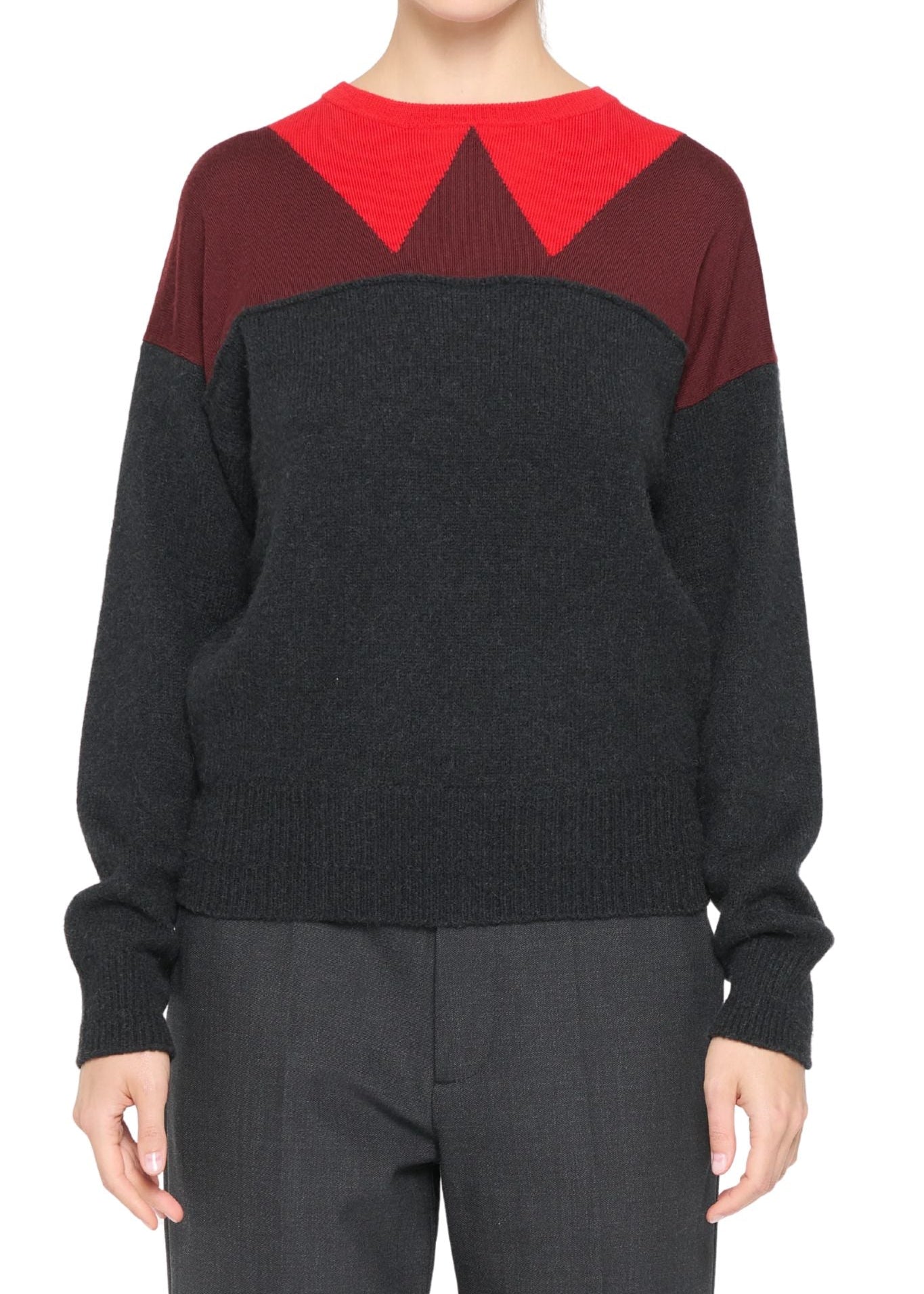 Plan C L/S Intarsia Crew Neck Knit - Vermillion