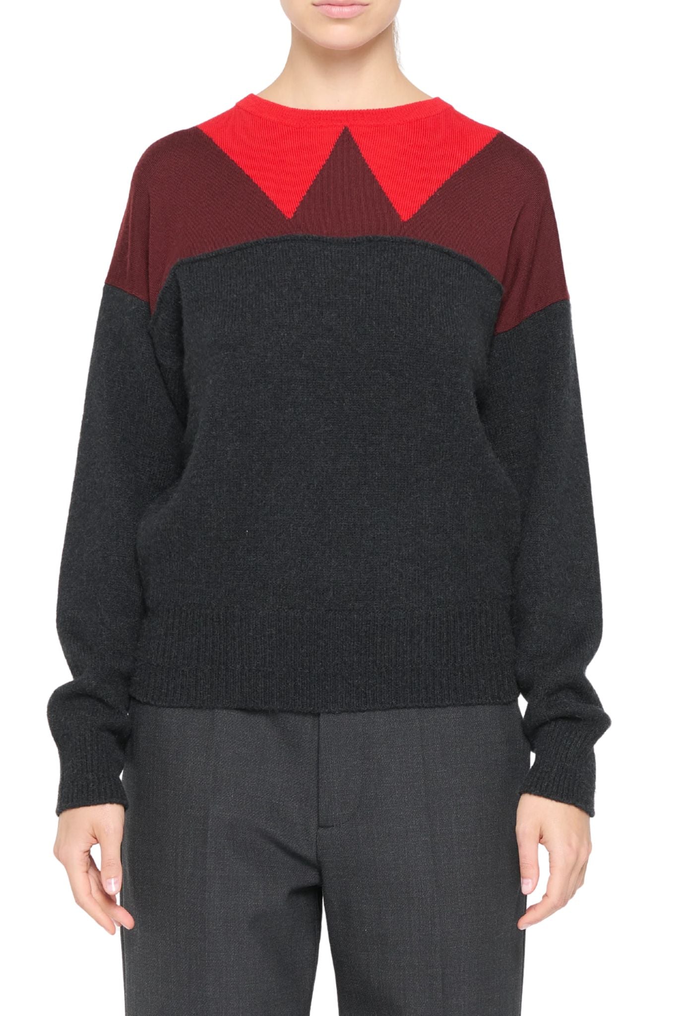Plan C L/S Intarsia Crew Neck Knit - Vermillion