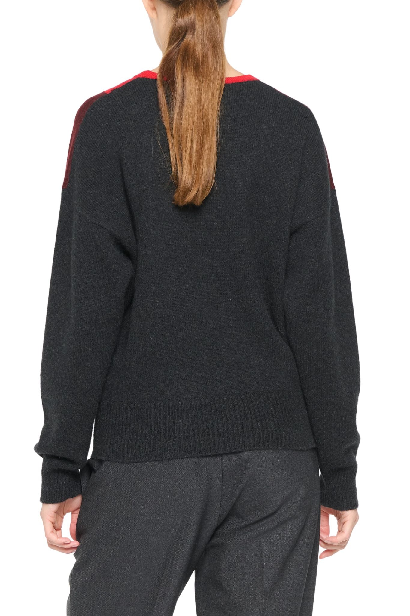 Plan C L/S Intarsia Crew Neck Knit - Vermillion