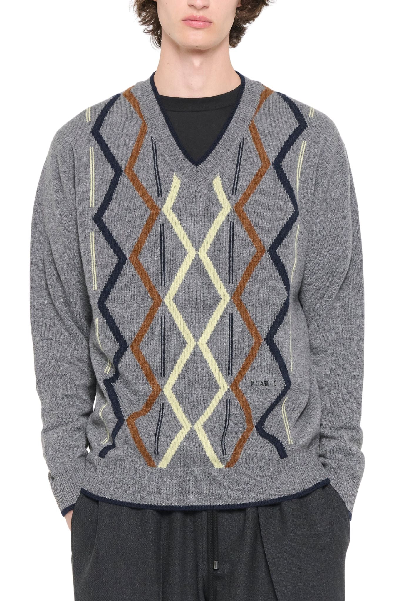 Plan C L/S Intarsia Turtle Neck Knit - Vermillion