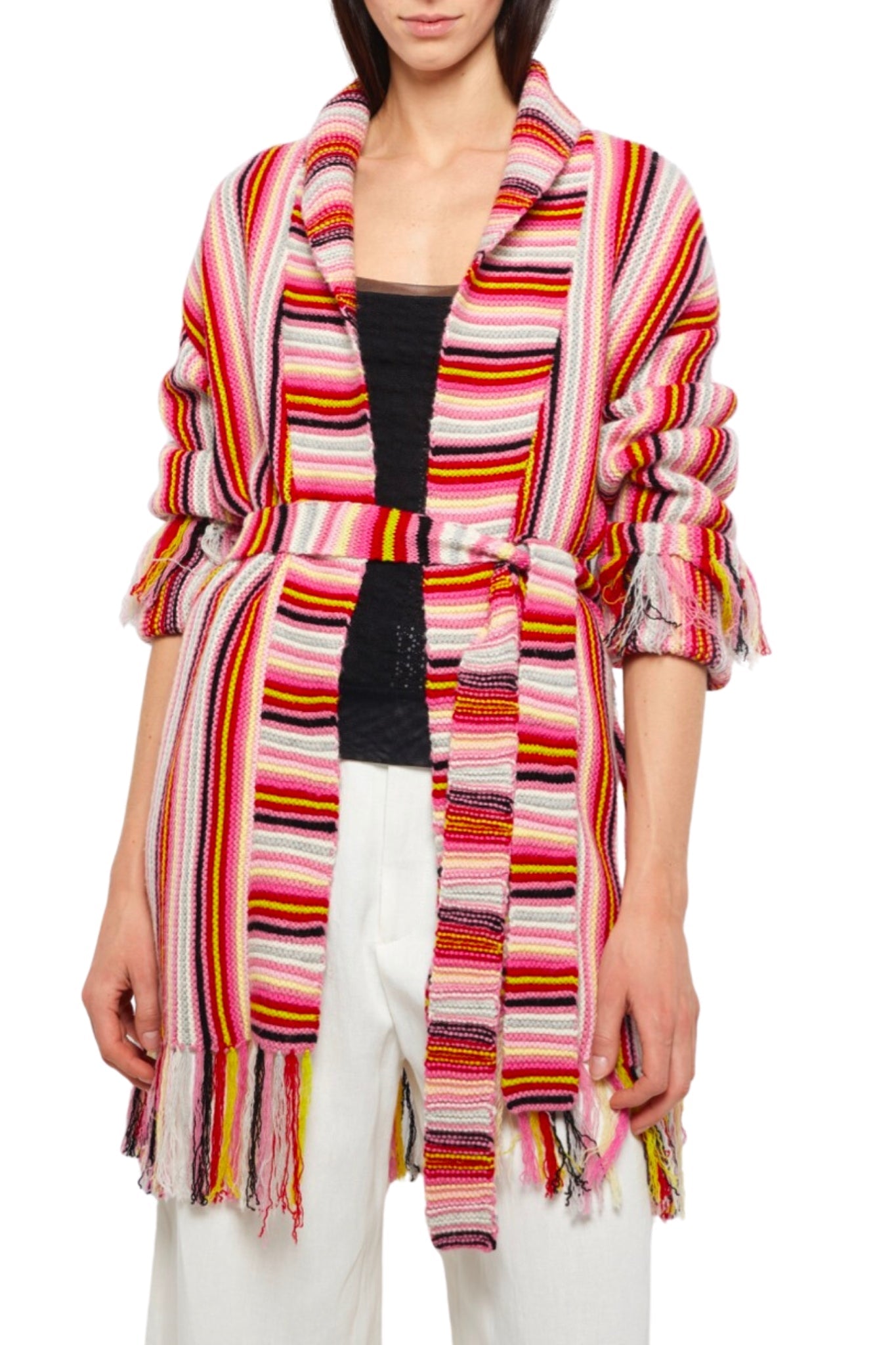 Prabal Gurung Fringe Shawl Collar Cardigan - Vermillion