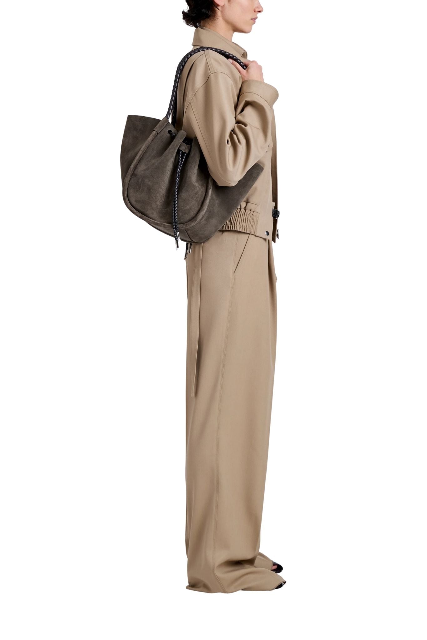 Proenza Schouler Large Ruched Tote In Suede And Braided Calf - Vermillion