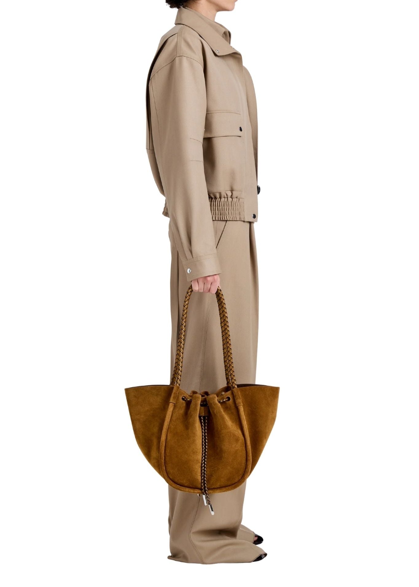 Proenza Schouler Large Ruched Tote In Suede And Braided Calf - Vermillion