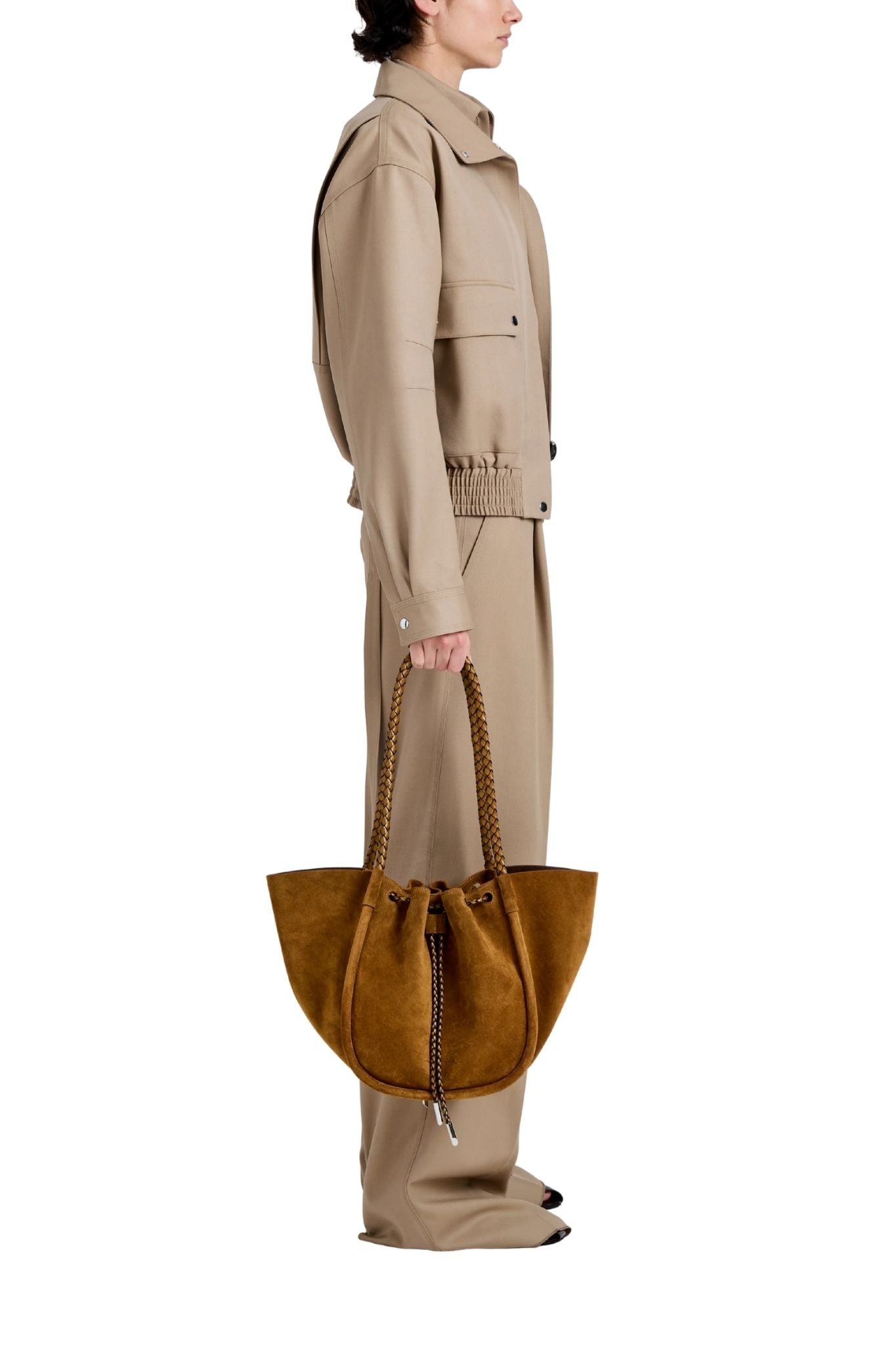 Proenza Schouler Large Ruched Tote In Suede And Braided Calf - Vermillion