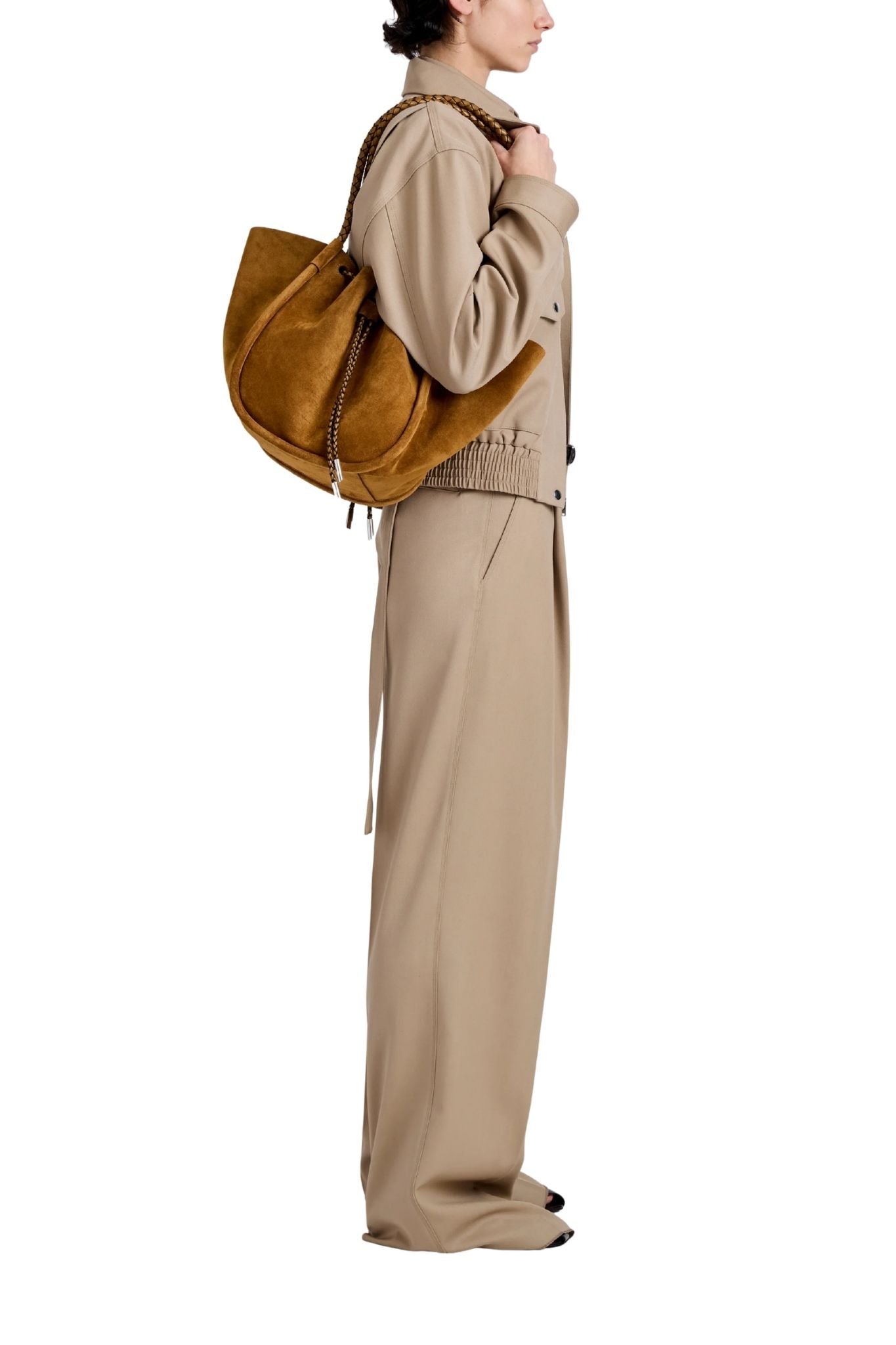 Proenza Schouler Large Ruched Tote In Suede And Braided Calf - Vermillion