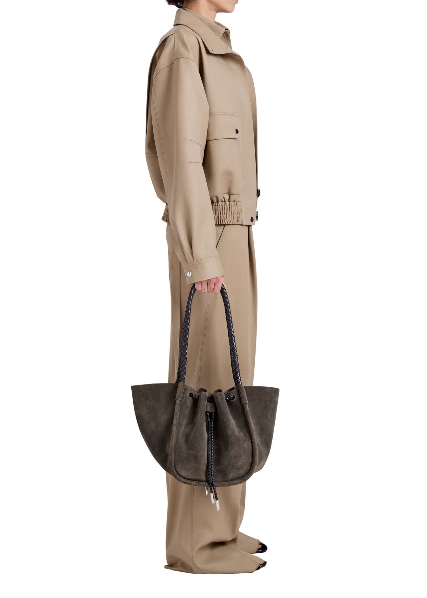 Proenza Schouler Large Ruched Tote In Suede And Braided Calf - Vermillion