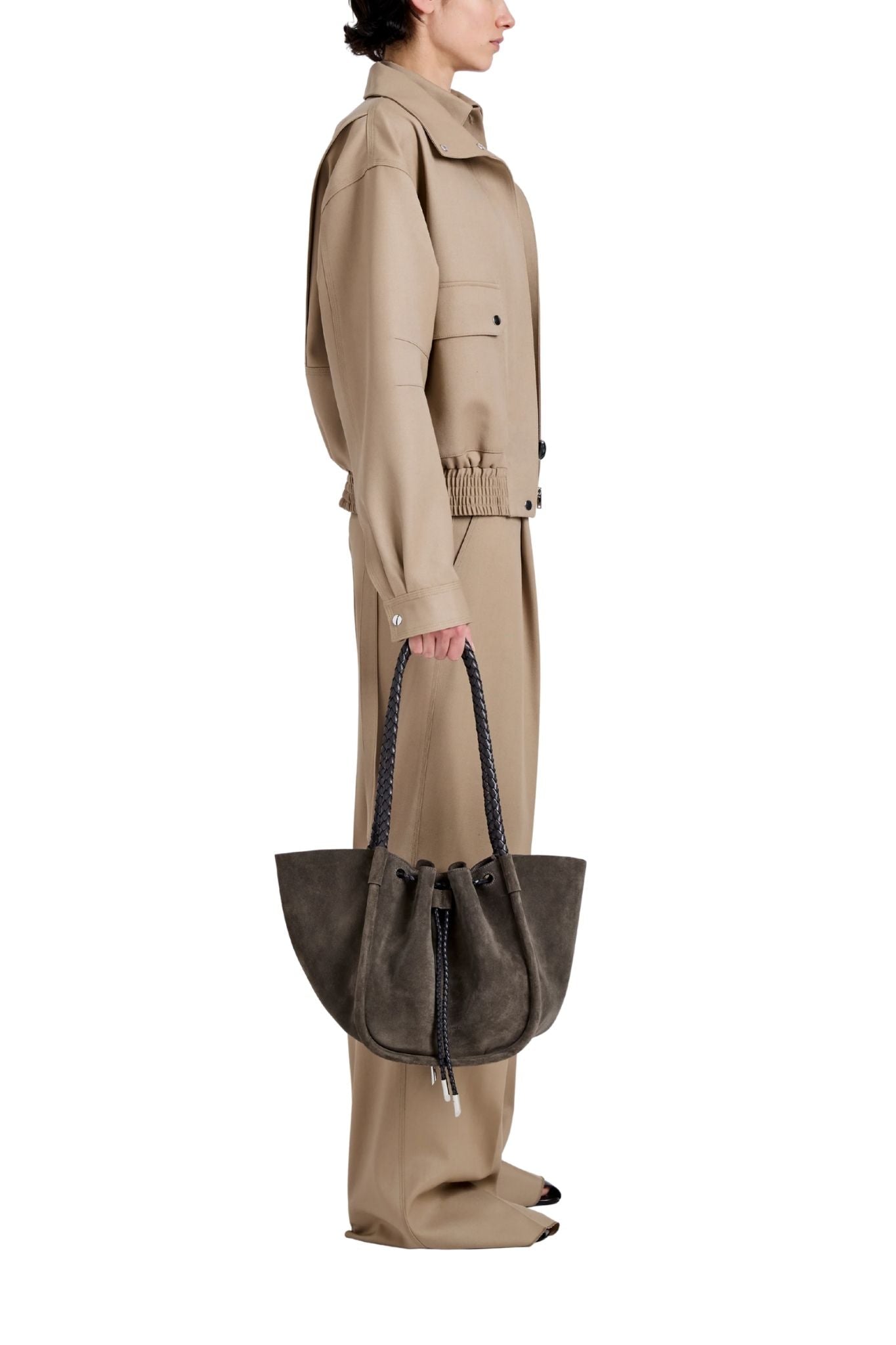 Proenza Schouler Large Ruched Tote In Suede And Braided Calf - Vermillion