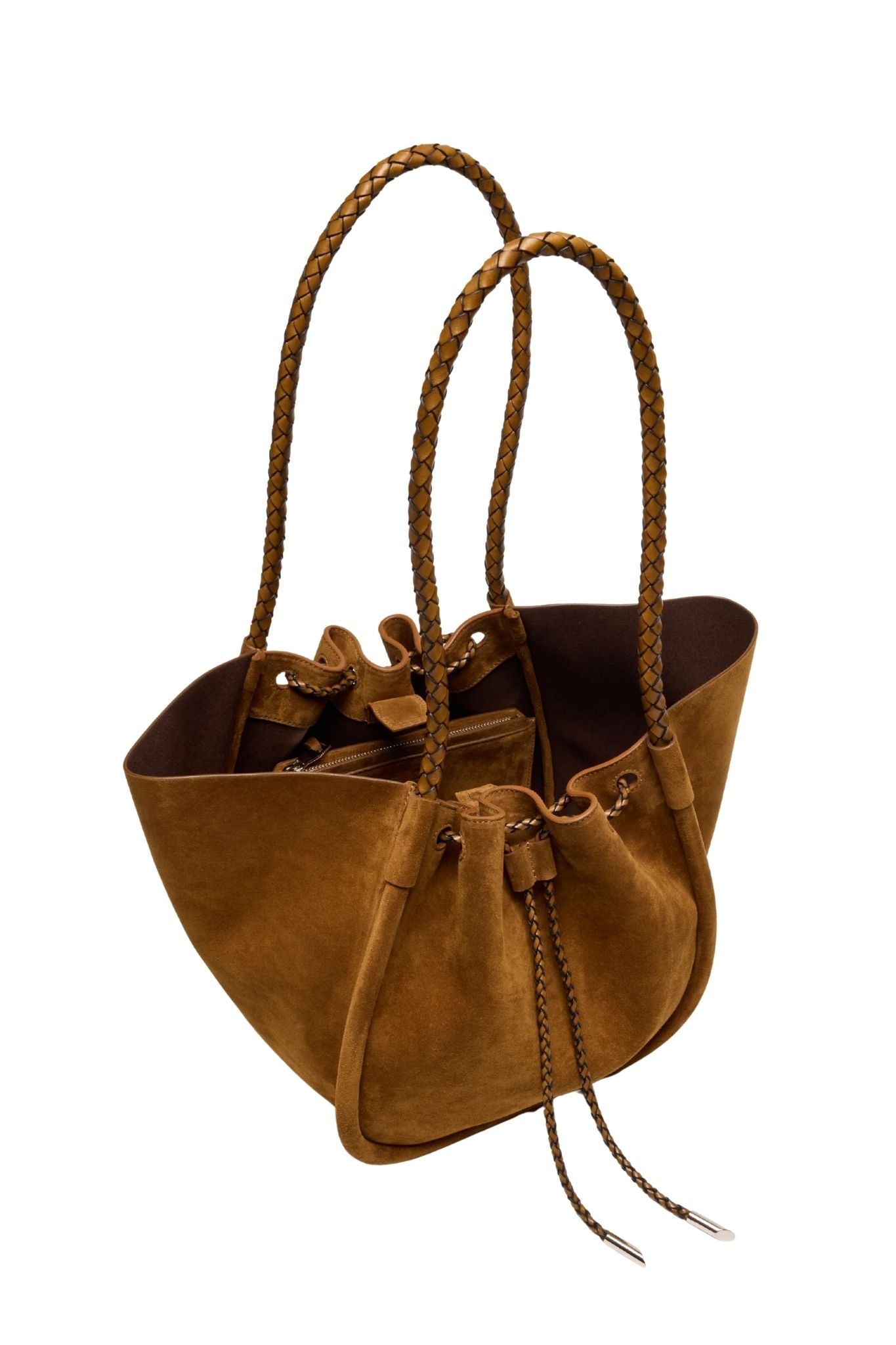 Proenza Schouler Large Ruched Tote In Suede And Braided Calf - Vermillion