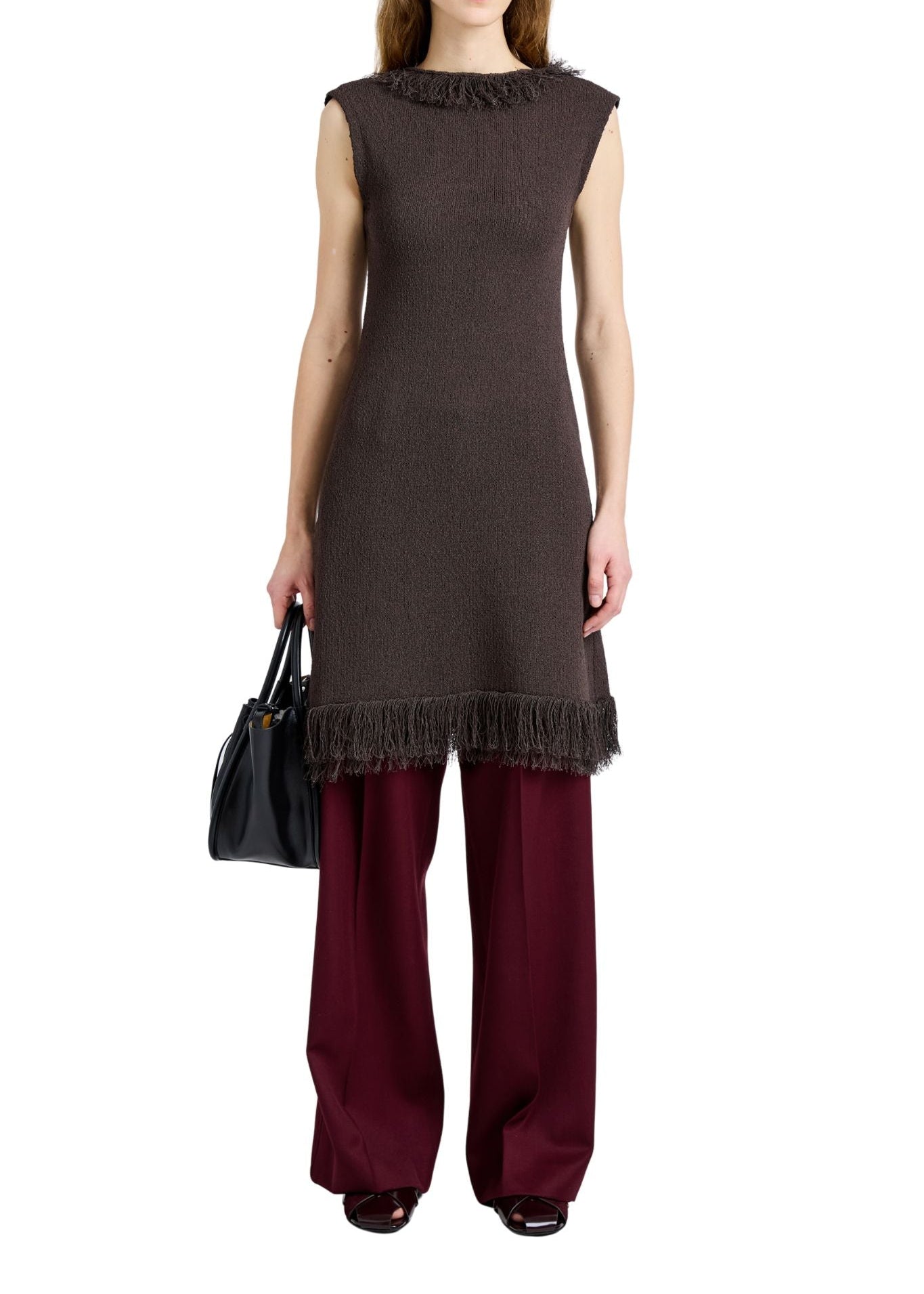 Proenza Schouler Saski Dress In Cotton In Textured Fringe Intarsia - Vermillion