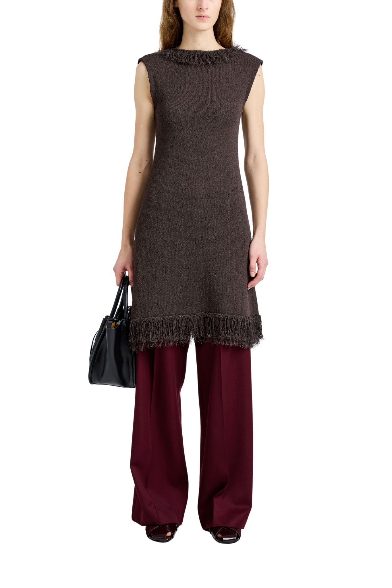 Proenza Schouler Saski Dress In Cotton In Textured Fringe Intarsia - Vermillion