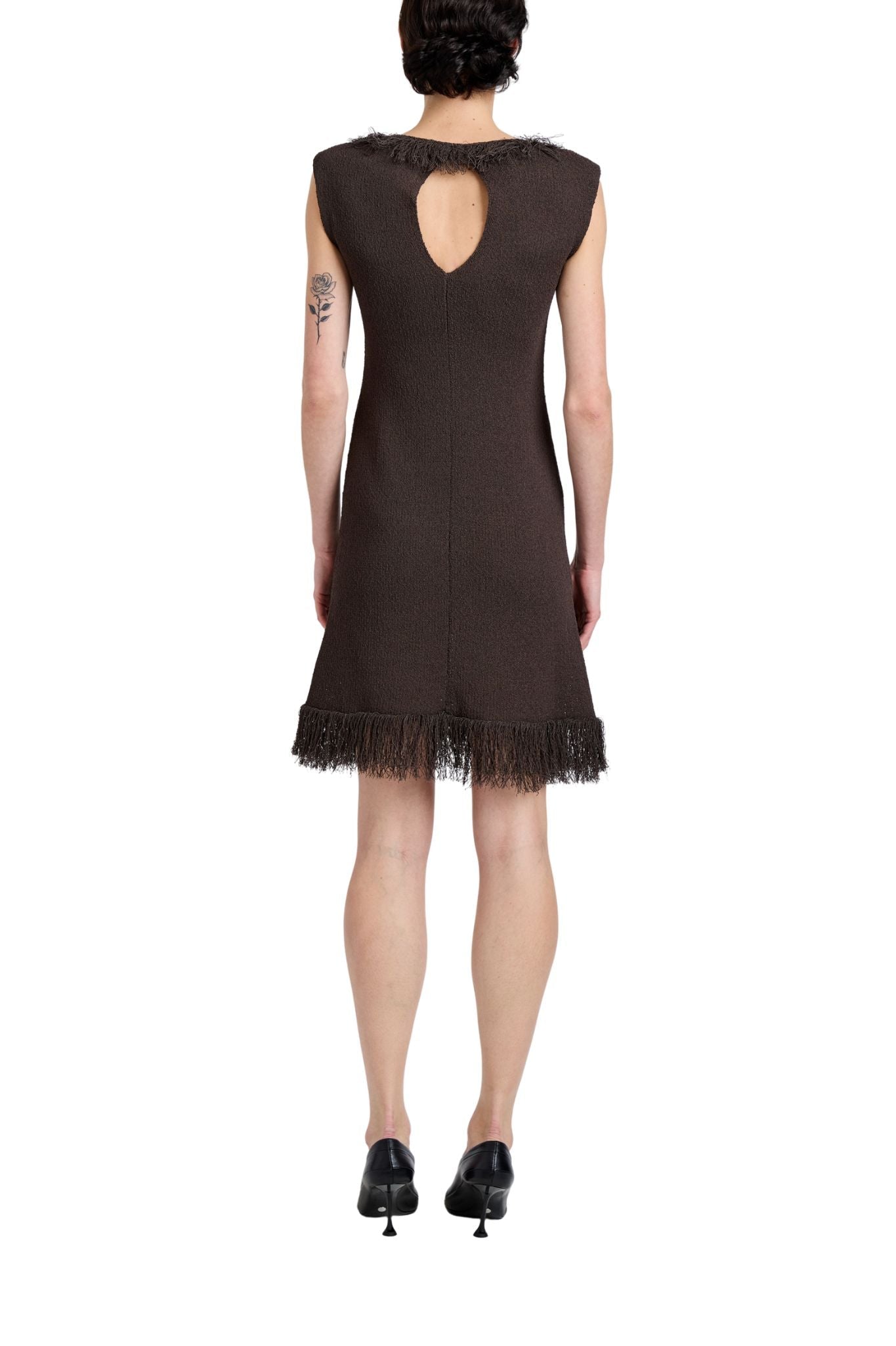 Proenza Schouler Saski Dress In Cotton In Textured Fringe Intarsia - Vermillion