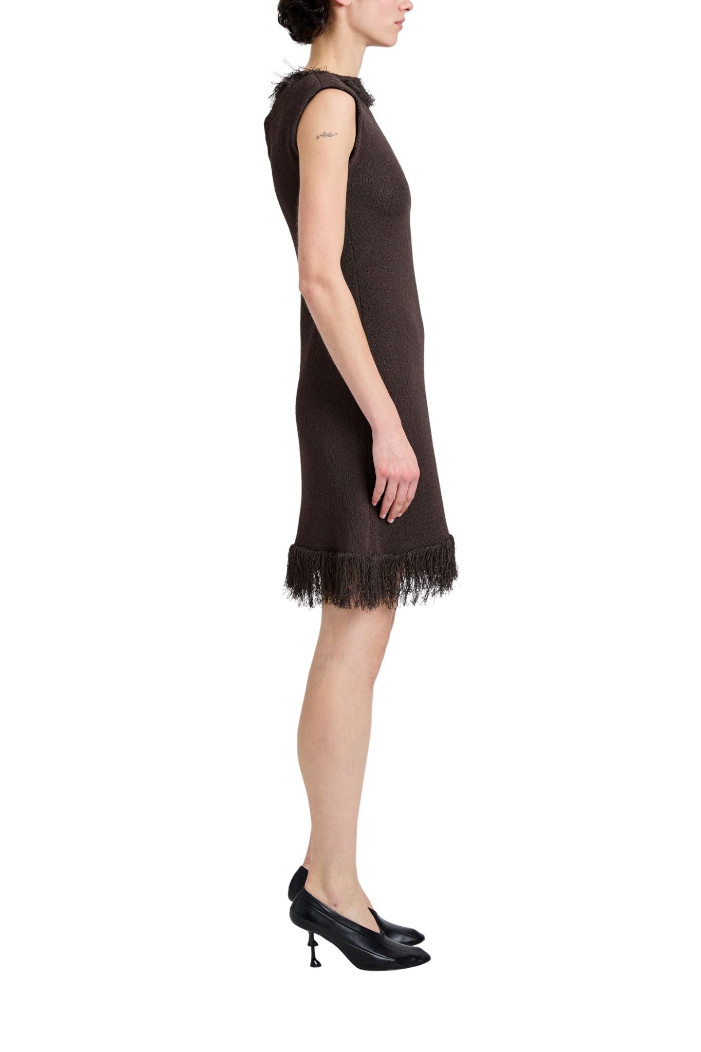 Proenza Schouler Saski Dress In Cotton In Textured Fringe Intarsia - Vermillion