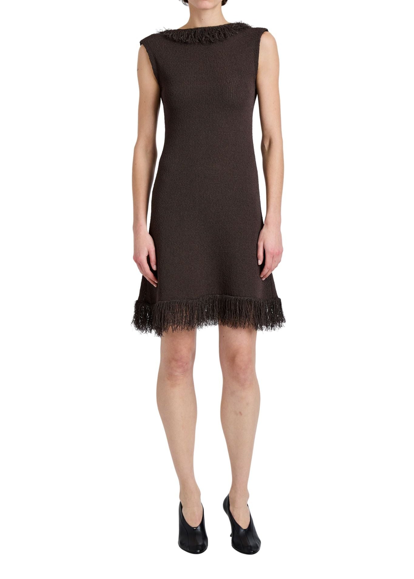 Proenza Schouler Saski Dress In Cotton In Textured Fringe Intarsia - Vermillion