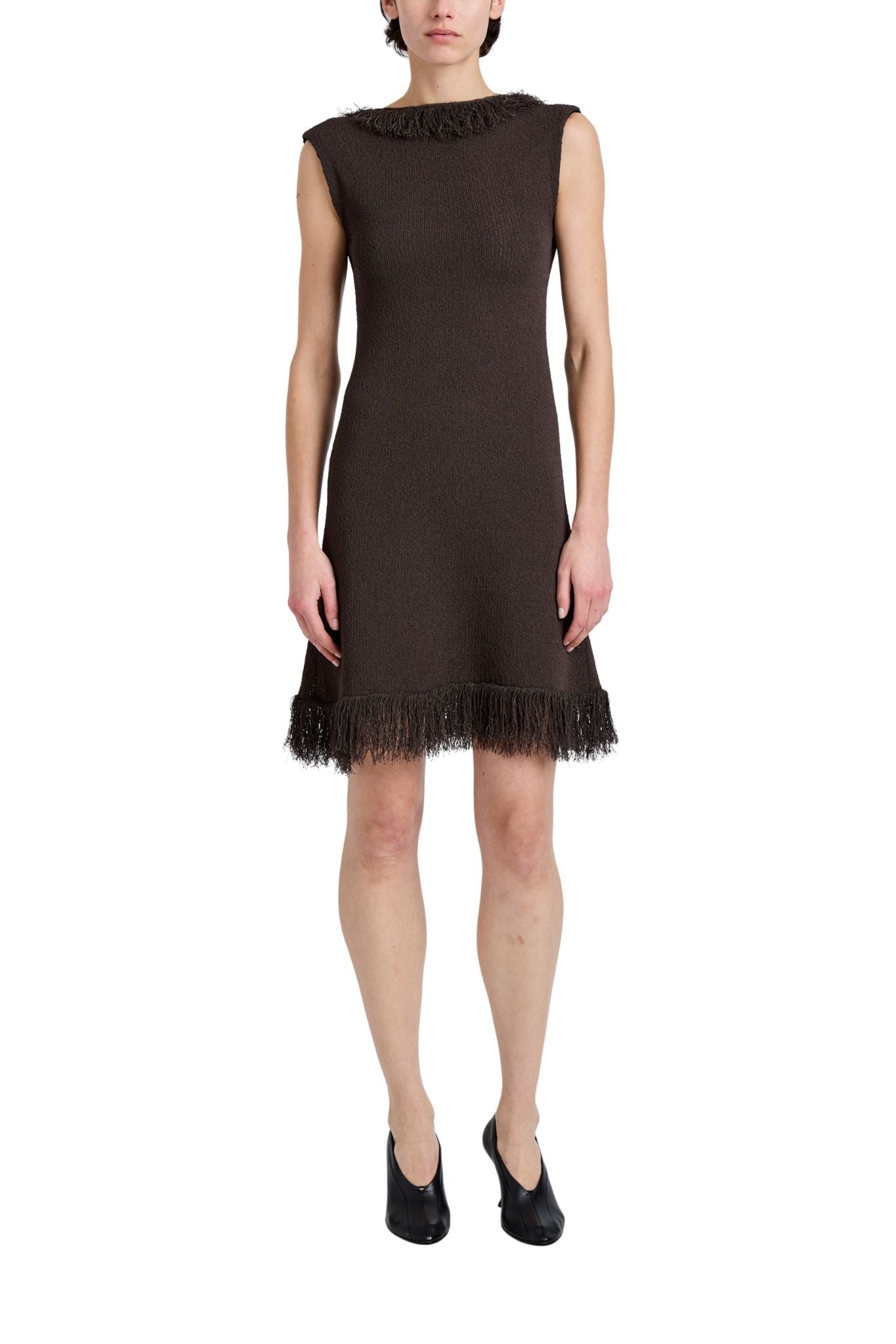 Proenza Schouler Saski Dress In Cotton In Textured Fringe Intarsia - Vermillion