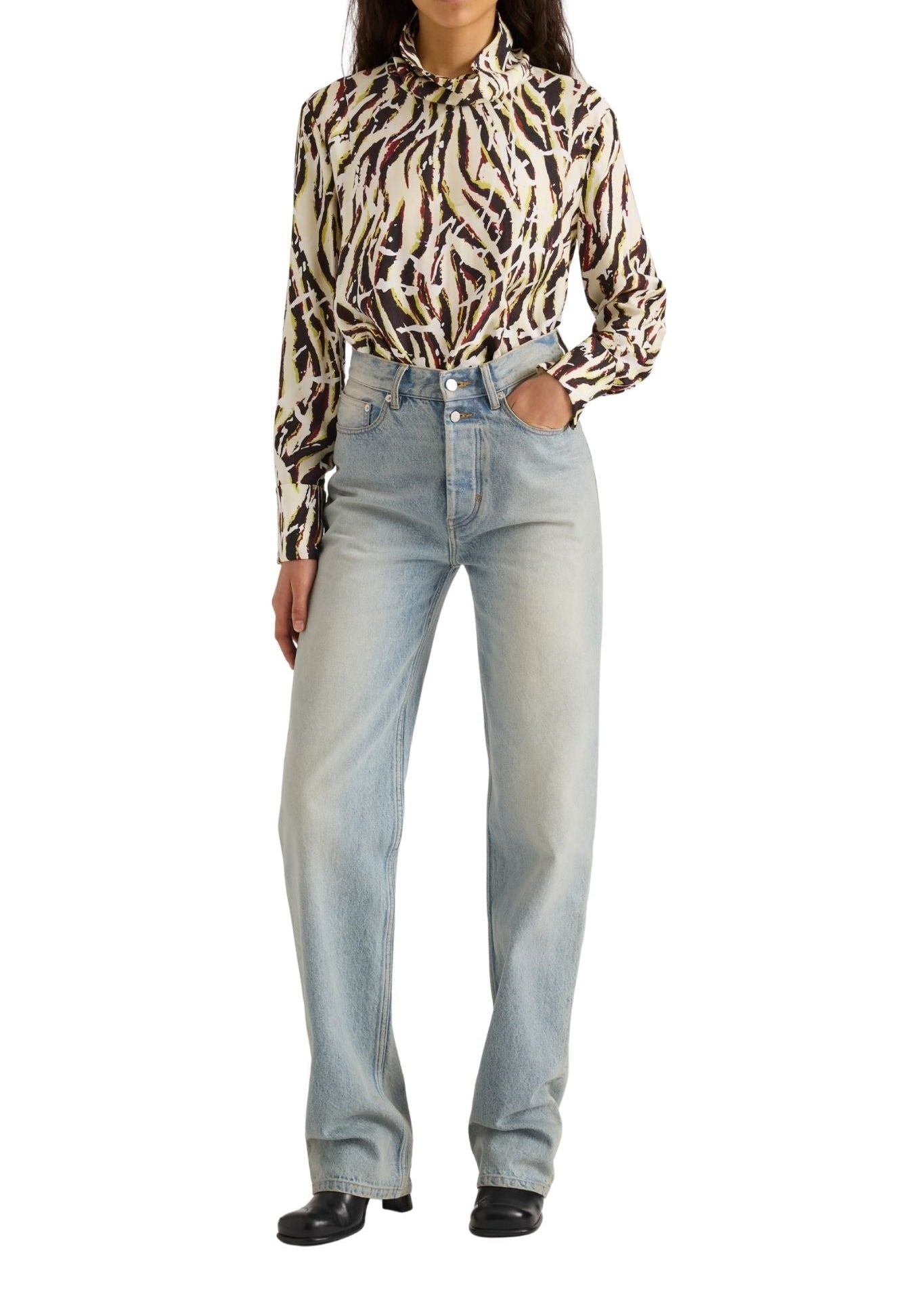 Proenza Schouler WL Ansel Top in Printed Soft Twill - Vermillion
