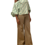 Rosie Assoulin Balloon Sleeve Top in Watercolor Stripe Linen - Vermillion