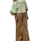 Rosie Assoulin Balloon Sleeve Top in Watercolor Stripe Linen - Vermillion