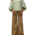 Rosie Assoulin Balloon Sleeve Top in Watercolor Stripe Linen - Vermillion