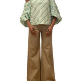 Rosie Assoulin Balloon Sleeve Top in Watercolor Stripe Linen - Vermillion