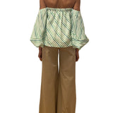 Rosie Assoulin Balloon Sleeve Top in Watercolor Stripe Linen - Vermillion