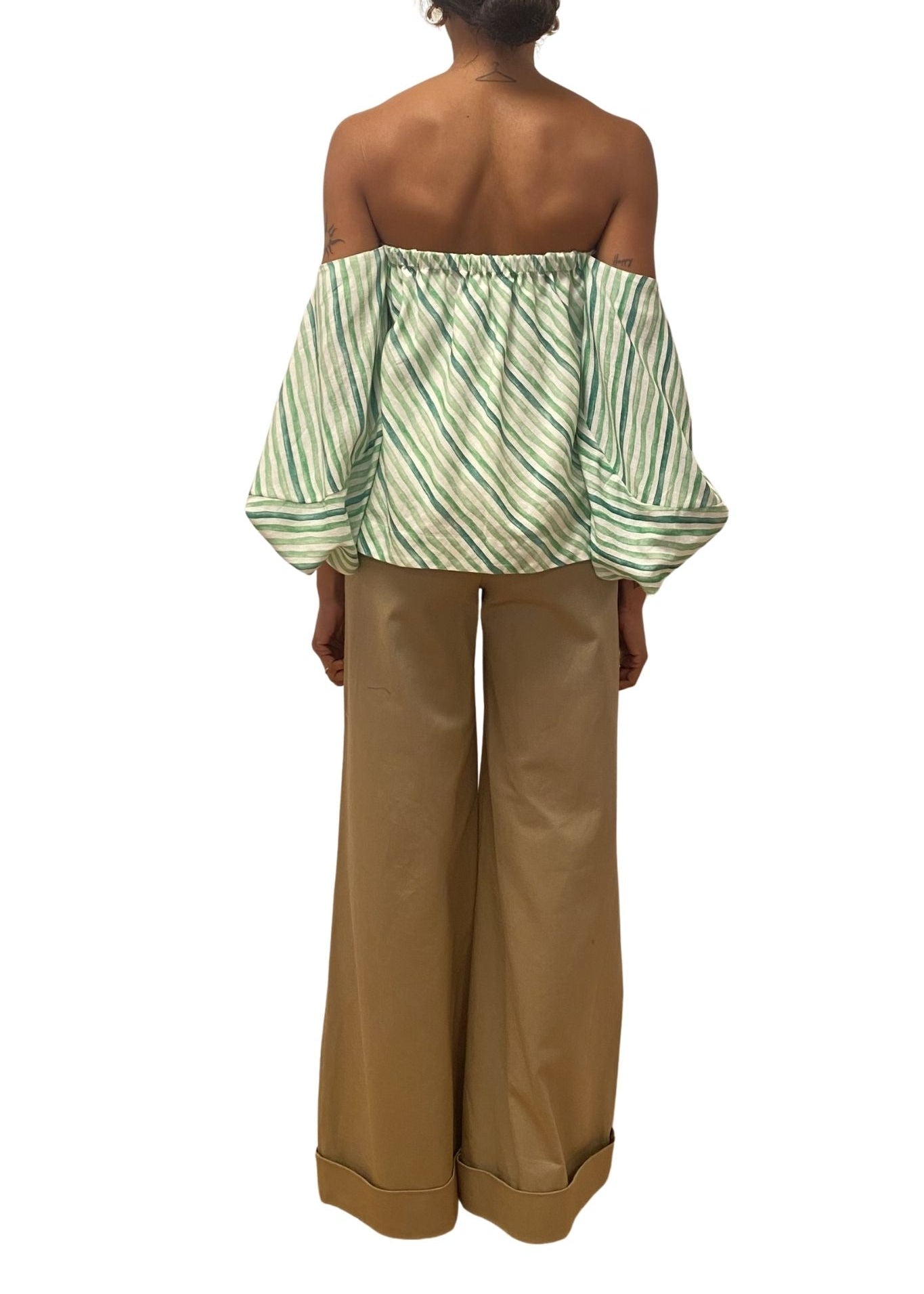 Rosie Assoulin Balloon Sleeve Top in Watercolor Stripe Linen - Vermillion