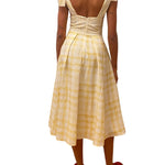 Rosie Assoulin Bow Shoulder Dress in Watercolor Gingham - Vermillion